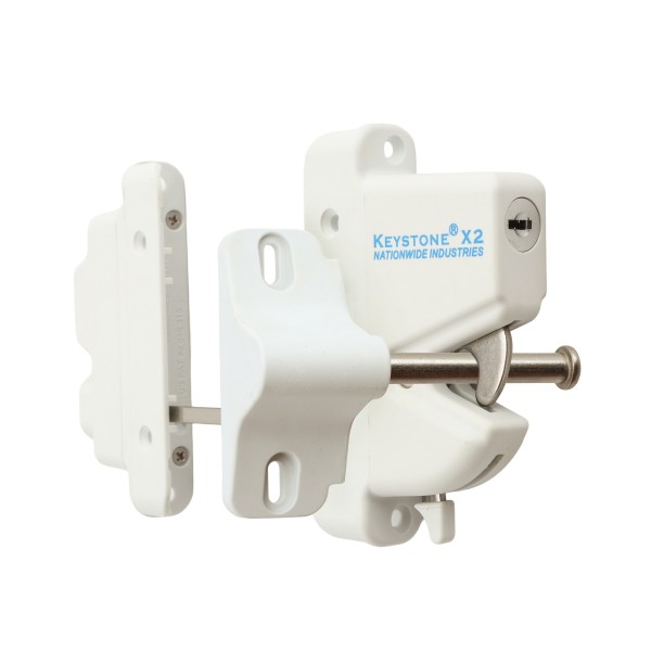 Nationwide Keystone X External Mount Two-Sided Spindle Latch (White) - KLX2-P2-4D-WH