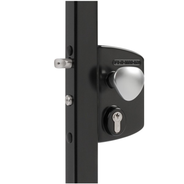 Locinox Surface-Mount Electric Fail Open Gate Lock for 1-1/4" to 2" Profiles with Aluminum Round Knob (RAL 9005 Jet Black, Keyed Different) - LEKQ30U2LVSZR-9005