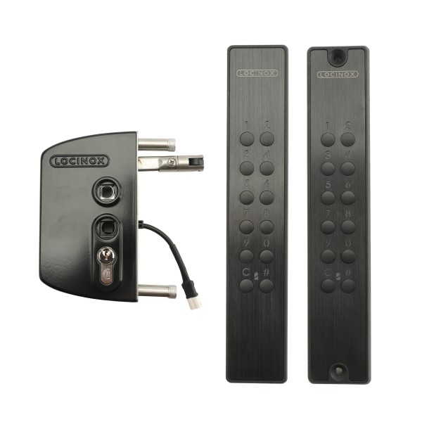 VOLTA - Surface mounted lock with external battery powered keypad for Square 1-1/2" to 2-1/2" profiles. Lockbox: RAL 9005, Keypad: double sided & Black, Handles: 3006B - Black anodised aluminum, Cylinder: VCA - Keyed to differ