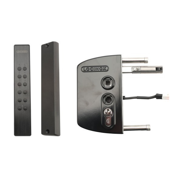 Locinox VOLTA Surface-Mount Single Sided Keypad Gate Lock for 2-1/2" to 3" Square Profiles with Handle and Knob (RAL 9005 Jet Black, Keyed Different) - LNKQ60C1LVCABRB-9005