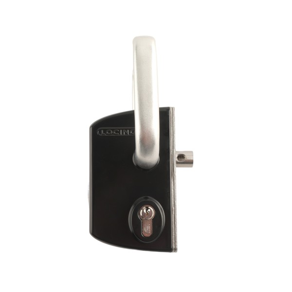 Locinox Surface-Mounted Sliding Gate Lock with Aluminum Handle Set for 2" Square Profiles (RAL 9005 Jet Black) - LSKZ50U2LVSZS-9005