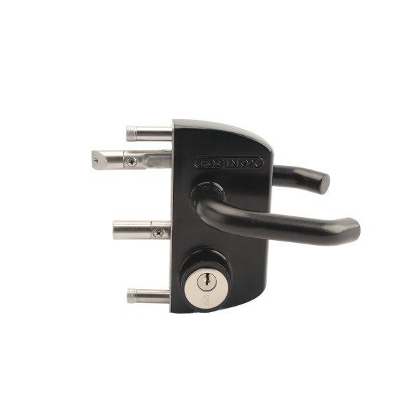 Surface mounted US Mortise cylinder gate lock (USA) for Square 1-1/2" to 2" profiles in 9005 with 3006B - Black anodised aluminum & GMA