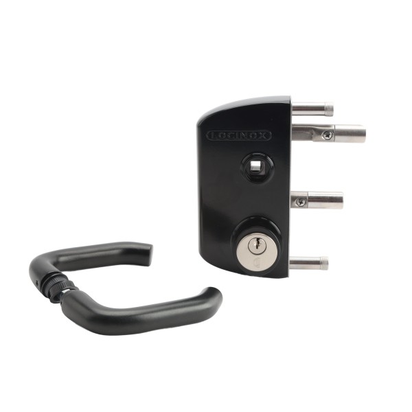 Locinox Surface-Mounted US Mortise Cylinder Gate Lock with Aluminum Handle for 1-1/2" to 2" Square Profiles (RAL 9005 Jet Black) - LUKY40J5LVMZB-9005 (Default)