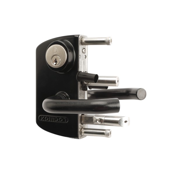 Locinox Surface-Mounted US Mortise Cylinder Gate Lock with Aluminum Handle for 2" to 2-3/8" Square Profiles (RAL 9005 Jet Black, Keyed Alike) - LUKY50J5LGMAB-9005 (Default)