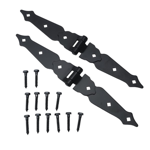 Nationwide 8" Ornamental Double Strap Hinge with 1 3/4" Lag Screws (Black) - NW38936Q 