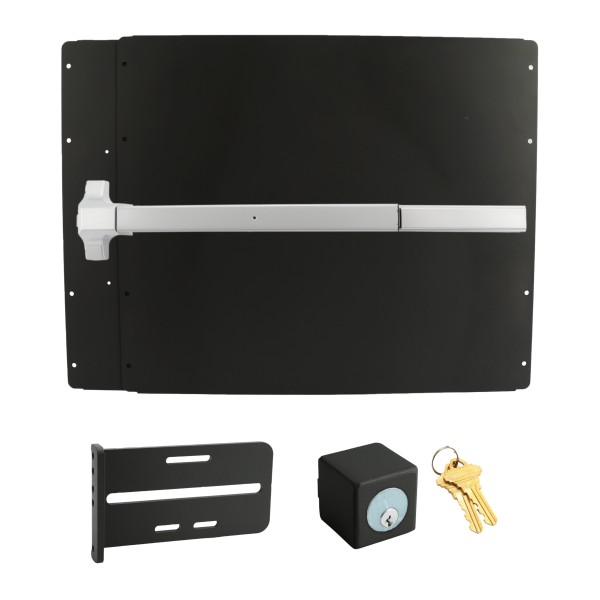 Lockey PS51BF Panic Shield Safety Kit (Black) - Shield, Fire Rated Panic Bar, Strike Bracket, Key Box, Key Cylinder