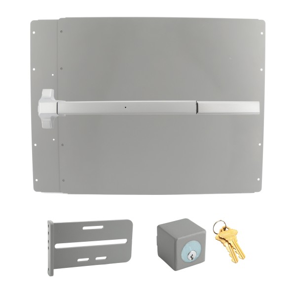 Lockey PS51S Panic Shield Safety Kit (Silver) - Shield, Panic Bar, Strike Bracket, Key Box, Key Cylinder (Panic Exit Hardware)