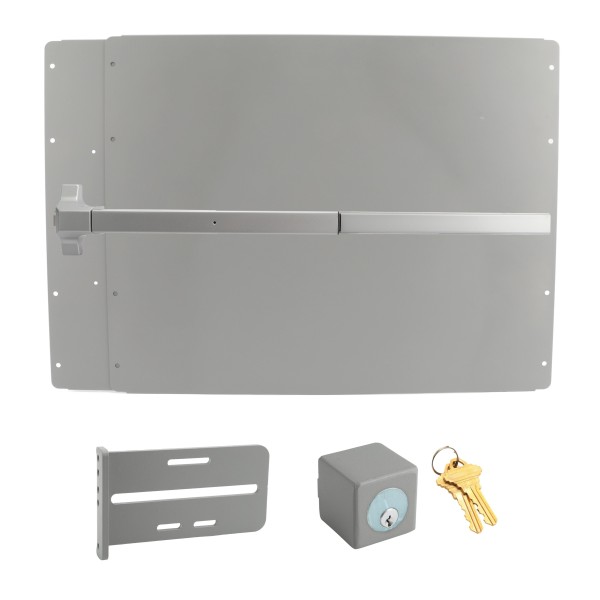 Lockey PS51SL Panic Shield Safety Kit (Silver) - Shield, Panic Bar, Strike Bracket, Key Box, Key Cylinder