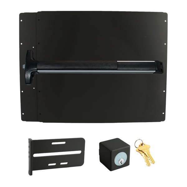 Lockey PS52BW Panic Shield Safety Kit (Black) - Shield, Panic Bar, Strike Bracket, Key Box, Key Cylinder