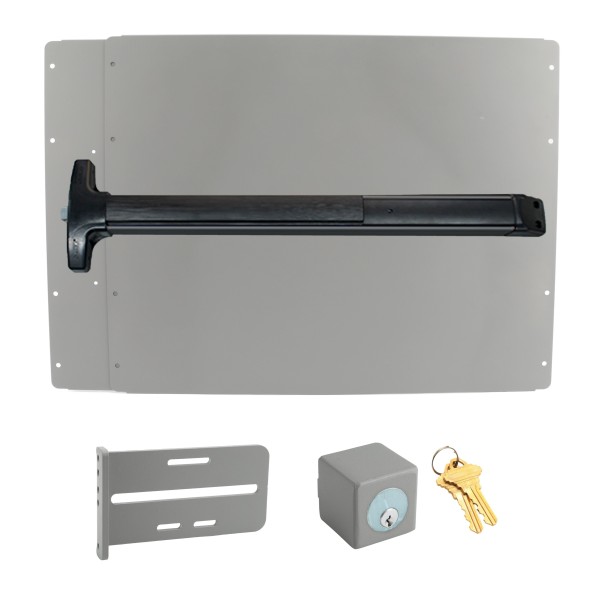 Lockey PS52SL7 Panic Shield Safety Kit (Silver) - Shield, Black Panic Bar, Strike Bracket, Key Box, Key Cylinder