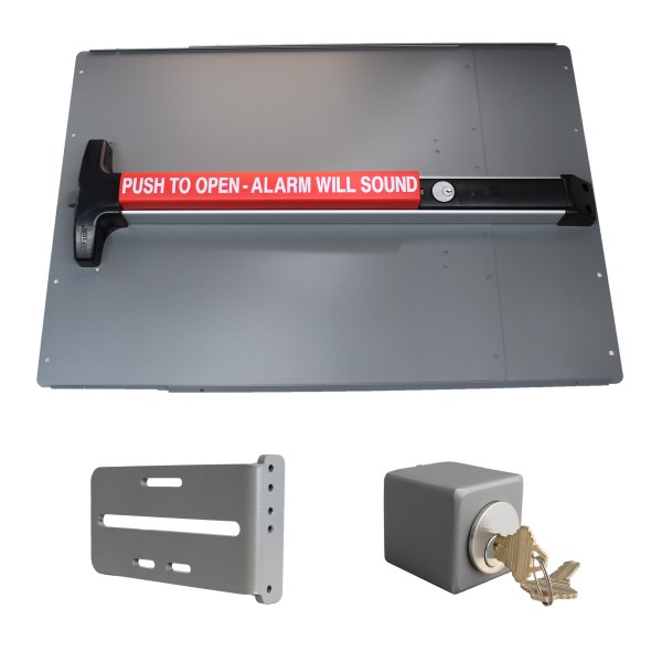Lockey PS53SW7 Panic Shield Safety Kit (Silver) - Shield, Black Panic Bar, Strike Bracket, Key Box, Key Cylinder