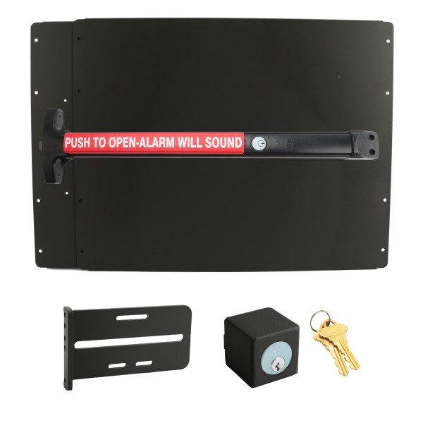 Lockey PS53BLW7 Panic Shield Safety Kit (Black) - Shield, Black Panic Bar, Strike Bracket, Key Box, Key Cylinder