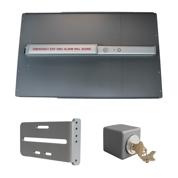 Lockey PS55SL Panic Shield Safety Kit (Silver) - Shield, Panic Bar, Strike Bracket, Key Box, Key Cylinder