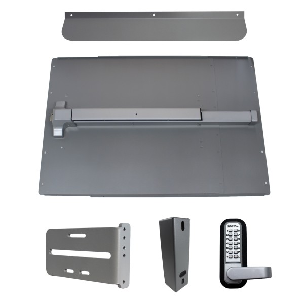 Lockey PS61SL Panic Shield Security Kit (Silver) - Shield, Panic Bar, Strike Bracket, Gate Box, Panic Trim, Max Guard