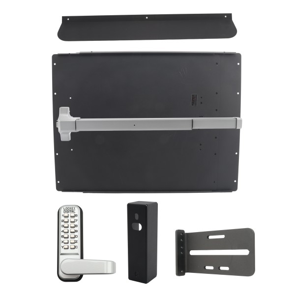Lockey PS61SLM Panic Shield Security Kit (Silver) - Shield, SS Panic Bar, Strike Bracket, Gate Box, Panic Trim, Max Guard
