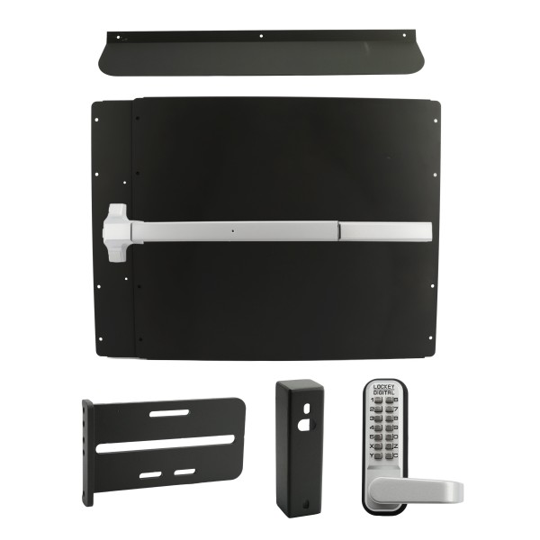Lockey PS61SLM Panic Shield Security Kit (Silver) - Shield, SS Panic Bar, Strike Bracket, Gate Box, Panic Trim, Max Guard