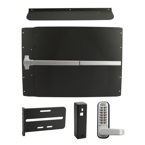 Lockey PS61BL Panic Shield Security Kit (Black) - Shield, Panic Bar, Strike Bracket, Gate Box, Panic Trim, Max Guard