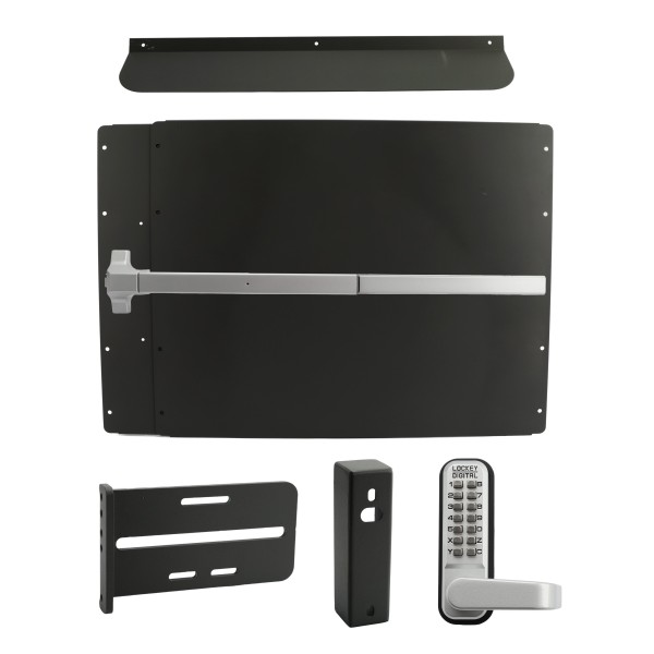Lockey PS61BLM Panic Shield Security Kit (Black) - Shield, SS Panic Bar, Strike Bracket, Gate Box, Panic Trim, Max Guard
