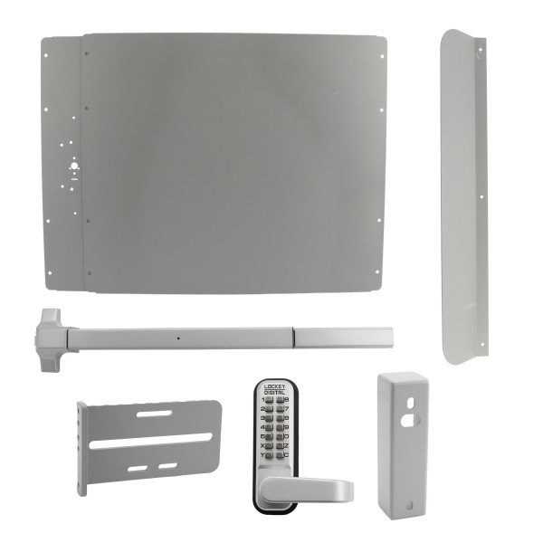 Lockey PS61S Panic Shield Security Kit (Silver) - Shield, Panic Bar, Strike Bracket, Gate Box, Panic Trim, Max Guard (Panic Exit Hardware)