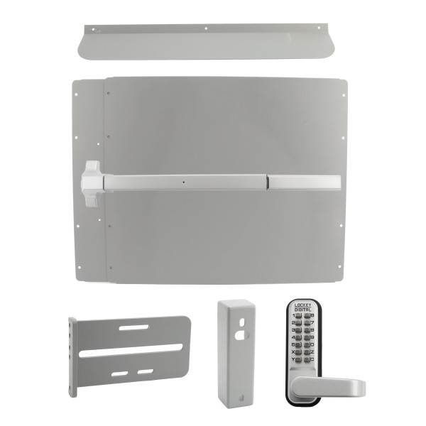 Lockey PS61SF Panic Shield Security Kit (Silver) - Shield, Fire Rated Panic Bar, Strike Bracket, Gate Box, Panic Trim, Max Guard