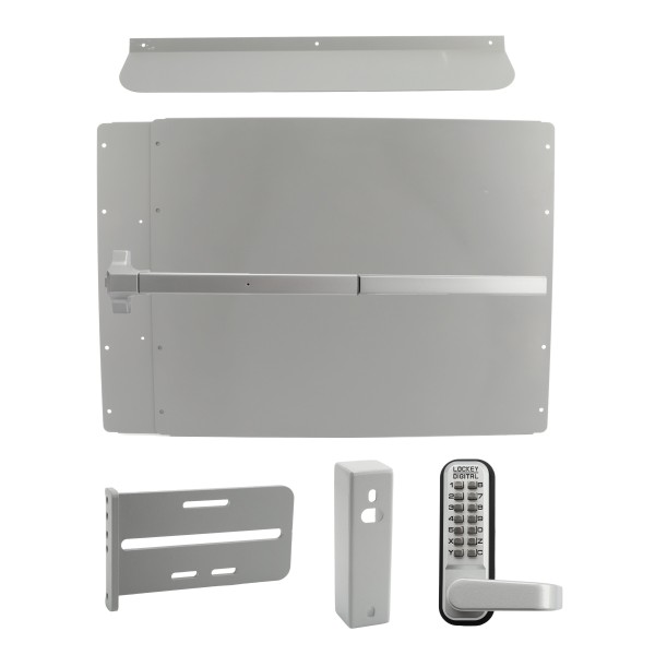 Lockey PS61SL Panic Shield Security Kit (Silver) - Shield, Panic Bar, Strike Bracket, Gate Box, Panic Trim, Max Guard
