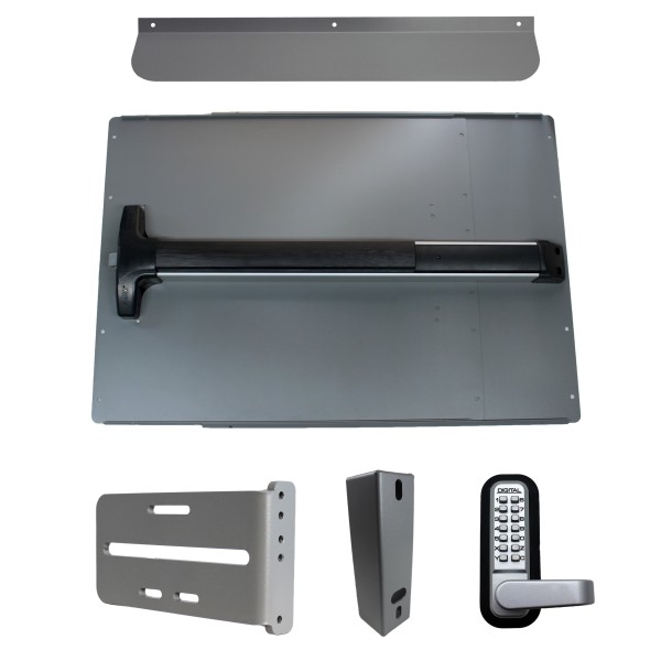 Lockey PS62SL Panic Shield Security Kit (Silver) - Shield, Panic Bar, Strike Bracket, Gate Box, Panic Trim, Max Guard