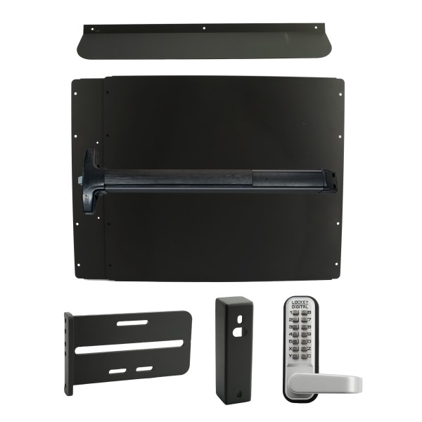 Lockey PS62B7 Panic Shield Security Kit (Black) - Shield, Black Panic Bar, Strike Bracket, Gate Box, Panic Trim, Max Guard