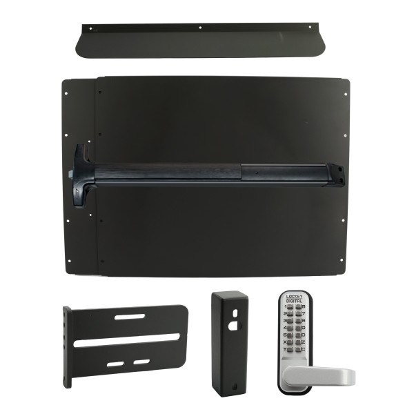 Lockey PS62BL7 Panic Shield Security Kit (Black) - Shield, Black Panic Bar, Strike Bracket, Gate Box, Panic Trim, Max Guard