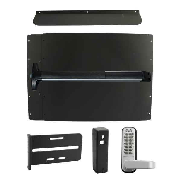 Lockey PS62BL Panic Shield Security Kit (Black) - Shield, Panic Bar, Strike Bracket, Gate Box, Panic Trim, Max Guard