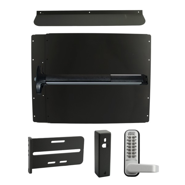 Lockey PS62BW Panic Shield Security Kit (Black) - Shield, Panic Bar, Strike Bracket, Gate Box, Panic Trim, Max Guard