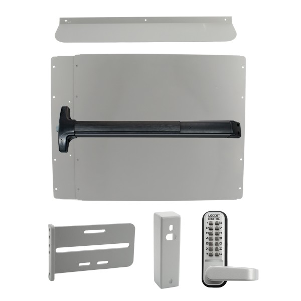 Lockey PS62S7 Panic Shield Security Kit (Silver) - Shield, Black Panic Bar, Strike Bracket, Gate Box, Panic Trim, Max Guard