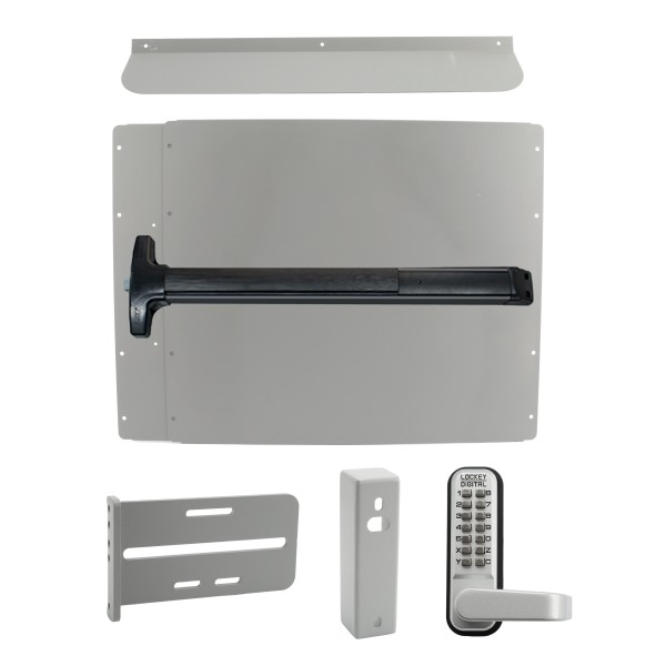 Lockey PS62S7 Panic Shield Security Kit (Silver) - Shield, Black Panic Bar, Strike Bracket, Gate Box, Panic Trim, Max Guard