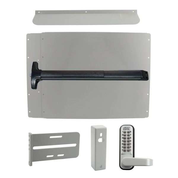 Lockey PS62SL7 Panic Shield Security Kit (Silver) - Shield, Black Panic Bar, Strike Bracket, Gate Box, Panic Trim, Max Guard