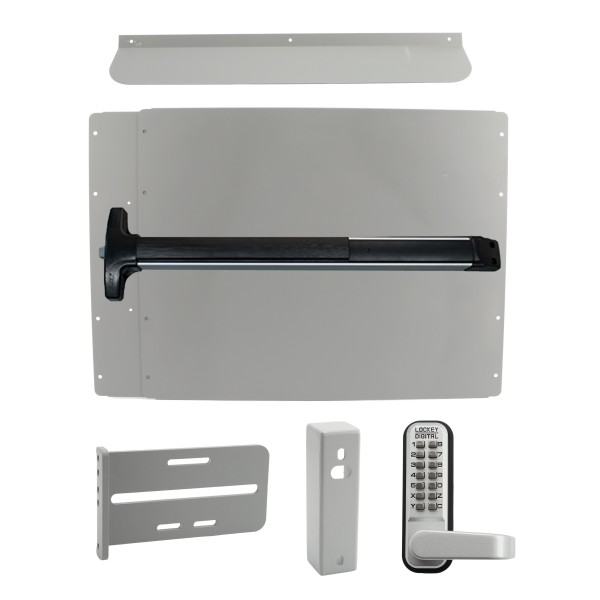 Lockey PS62SL Panic Shield Security Kit (Silver) - Shield, Panic Bar, Strike Bracket, Gate Box, Panic Trim, Max Guard