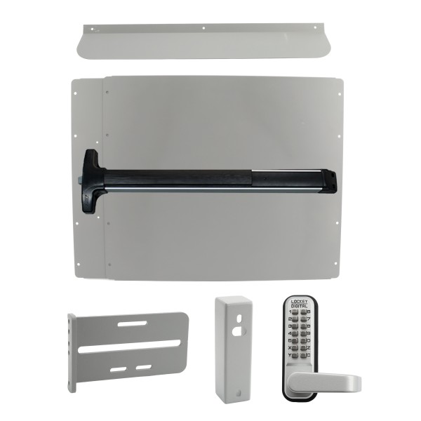 Lockey PS62SW Panic Shield Security Kit (Silver) - Shield, Panic Bar, Strike Bracket, Gate Box, Panic Trim, Max Guard