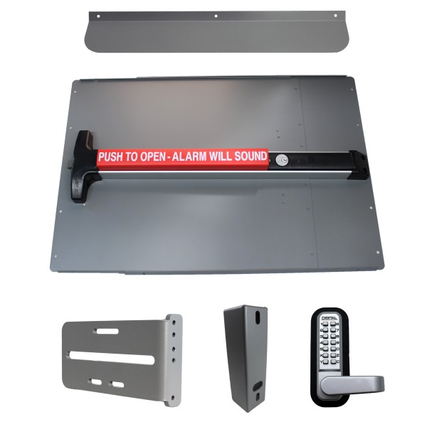 Lockey PS63SW7 Panic Shield Security Kit (Silver) - Shield, Black Panic Bar, Strike Bracket, Gate Box, Panic Trim, Max Guard