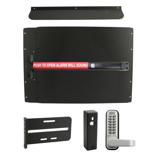 Lockey PS63BLW7 Panic Shield Security Kit (Black) - Shield, Black Panic Bar, Strike Bracket, Gate Box, Panic Trim, Max Guard