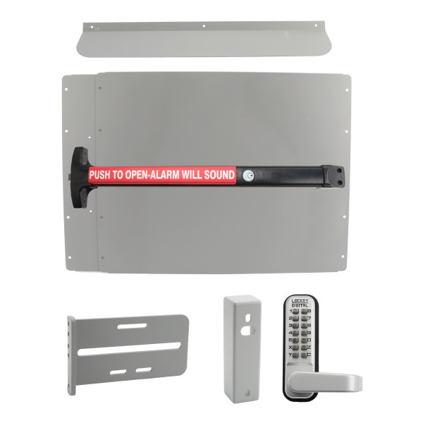 Lockey PS63SLW7 Panic Shield Security Kit (Silver) - Shield, Black Panic Bar, Strike Bracket, Gate Box, Panic Trim, Max Guard