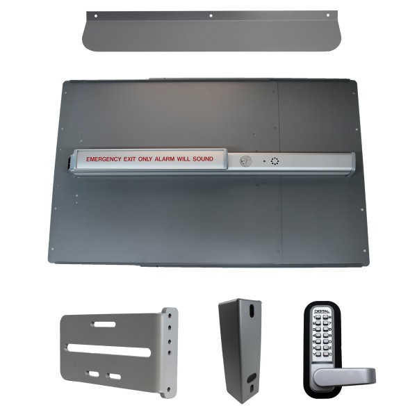 Lockey PS65SL Panic Shield Security Kit (Silver) - Shield, Panic Bar, Strike Bracket, Gate Box, Panic Trim, Max Guard