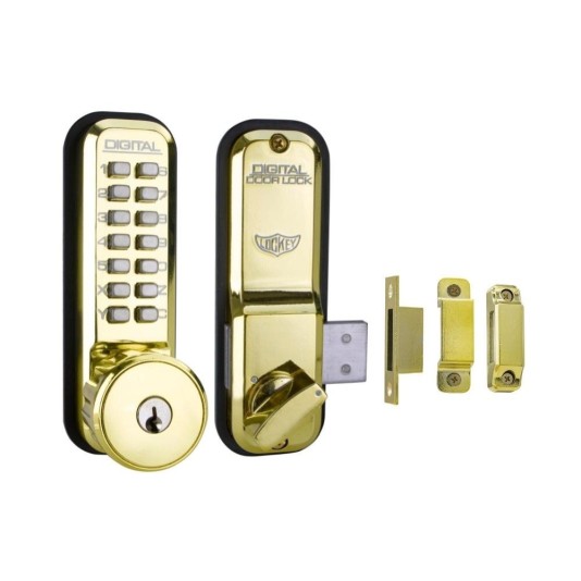 Lockey 2200KO Surface Mount Keyless Single Combination Deadbolt with Keyed different Key Override - Bright Brass