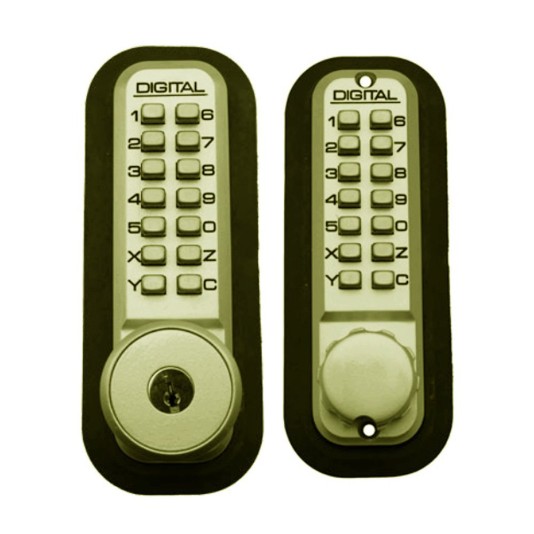 Lockey 2210KO Keyless Surface Mount Double Combination Deadbolt Lock with Keyed different Key Override - Bright Brass
