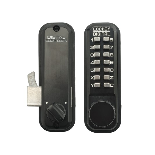 Lockey 2500 Mechanical Keyless Hook Bolt for Narrow Stile Doors - Jet Black Marine Grade