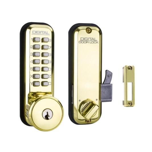 Lockey 2500KO Keyless Narrow Stile Hook Bolt Lock with Keyed different Key Override - Bright Brass