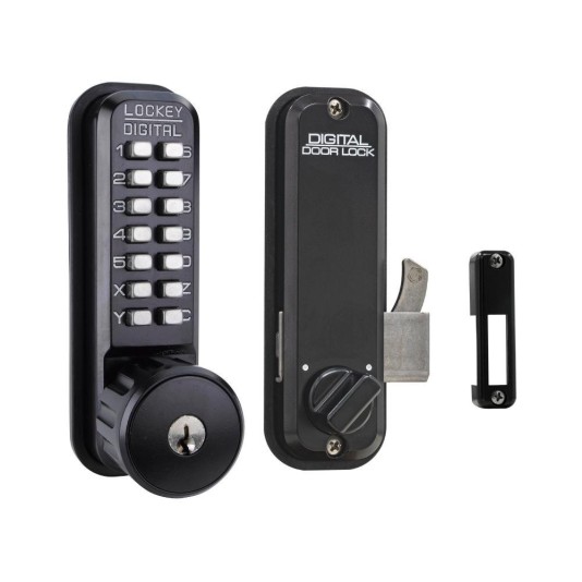 Lockey 2500KO Keyless Narrow Stile Hook Bolt Lock with Keyed different Key Override - Jet Black Marine Grade