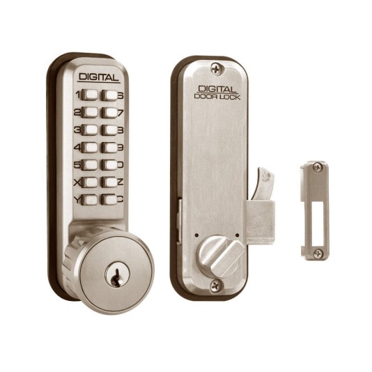 Lockey 2500KO Keyless Narrow Stile Hook Bolt Lock with Keyed different Key Override - Satin Nickel