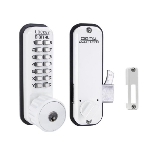 Lockey 2500KO Keyless Narrow Stile Hook Bolt Lock with Keyed different Key Override - White