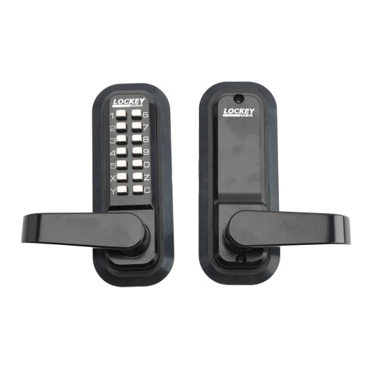 Lockey 2835 Mechanical Keyless Deadlocking Spring Latch Lever Lock with Passage Mode - Jet Black Marine Grade