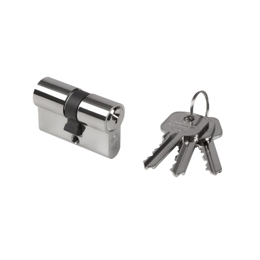 Symmetric 1-1/4" - 1-1/4" cylinder, keyed to differ