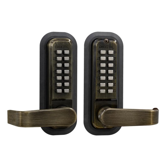 Lockey 2835 Series Mechanical Keyless Lever-Style Double Combination Lock With Passage Function (Antique Brass, Double Combination) - 2835-AB-DC