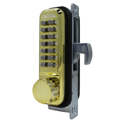 Lockey 2950 Series Mechanical Keyless Narrow Stile Hook Bolt Lock (Bright Brass, Single Combination) - 2950-BB-SC